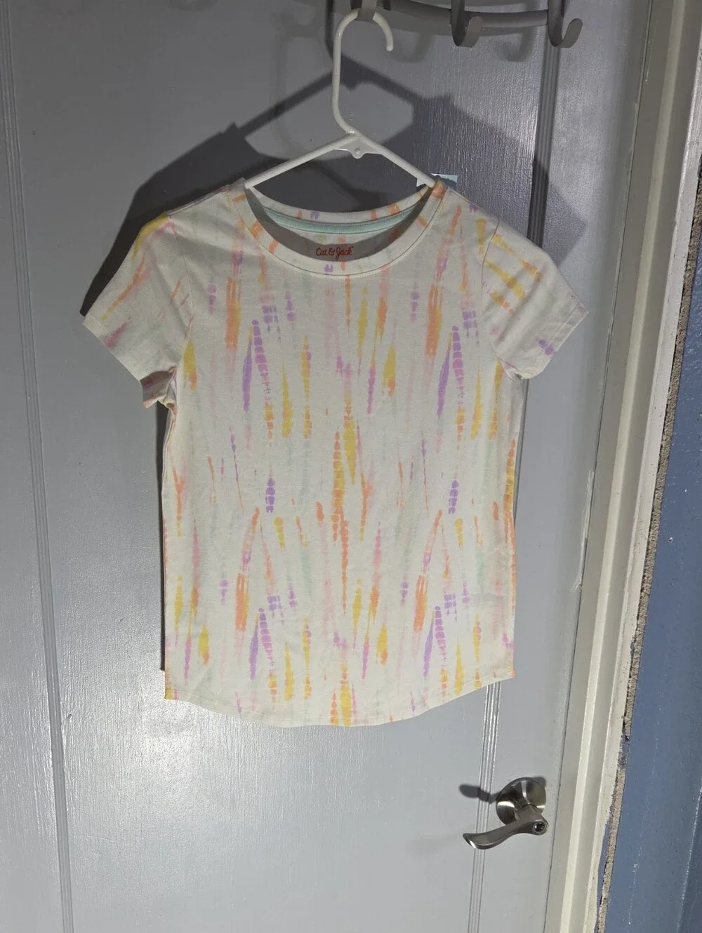 Cat & Jack White Short Sleeve Tee with Pastel Tie-Dye Streaks